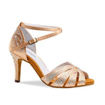 Anna Kern: Arche | Peach Satin & Rhinestones | 3.0" Ariana | MED | Suede Sole