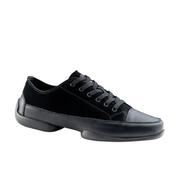 Anna Kern: Argo Dance Sneaker | Black Leather & Nubuck | 0.3" Tan Rubber Split Sole