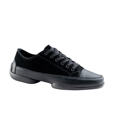 Anna Kern: Argo Dance Sneaker | Black Leather & Nubuck | 0.3" Tan Rubber Split Sole