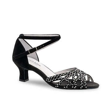 Anna Kern: Clementia | Black Suede & Rhinestones | 2.0" Flare | MED | Suede Sole