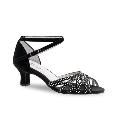Anna Kern: Clementia | Black Suede & Rhinestones | 2.0" Flare | MED | Suede Sole