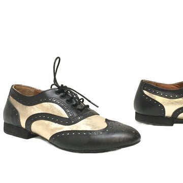 DelMago 3.0 Theatrical Shoes: The Impersonator: Serious Black & Gringots Gold | 1.0" Standard | MED | Suede Sole | Limited Edition