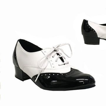Diamant: Ella: Black Patent & White Leather | 1.25" Latin  | MED | Suede Sole