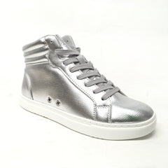 Fuego: High-Top Dance Sneaker | Silver Vegan | MED | Flat Full Rubber Sole | VEGAN