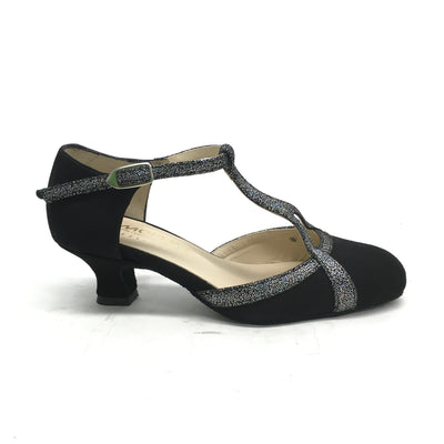 MERLET: Chantal - Midnite Suede & Tiny Silver Spangles | 1.75" Baroque | MED