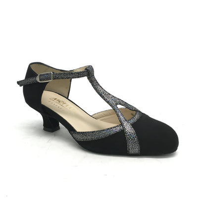 MERLET: Chantal - Midnite Suede & Tiny Silver Spangles | 1.75" Baroque | MED