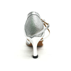 STEPHANIE: Gloria: Silver Leather & Sparkle | 2.5" Metallic Flare | MED