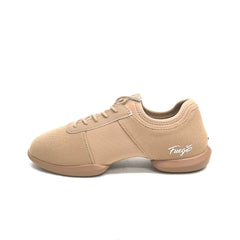 Fuego: Split Sole Dance Sneaker | Latte Fabric & Neoprene | MED | Flat Split Rubber Sole | VEGAN