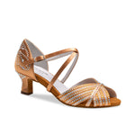 Anna Kern: Ceres | Mixed Copper Satin & Rhinestones | 2.0" Flare | MED | Suede Sole