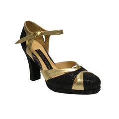 AN: Monte Profetisa: Empire Black & Gilded Linen | 3.5" Torre | MED | Suede Sole | Limited Edition