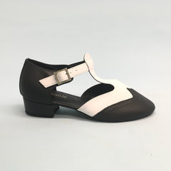 STEPHANIE: Lindsey Black & White Leather | .5" Block Heel | MED | Suede Sole