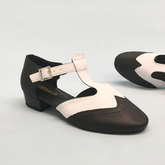 STEPHANIE: Lindsey Black & White Leather | .5" Block Heel | MED | Suede Sole