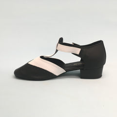 STEPHANIE: Lindsey Black & White Leather | .5" Block Heel | MED | Suede Sole