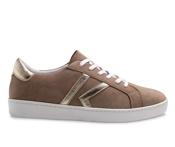 Werner Kern: Kronos: Brown Suede & Gold Leather | Flat | Rubber Full Sole | Med/Wide
