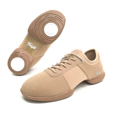 Fuego: Split Sole Dance Sneaker | Latte Fabric & Neoprene | MED | Flat Split Rubber Sole | VEGAN