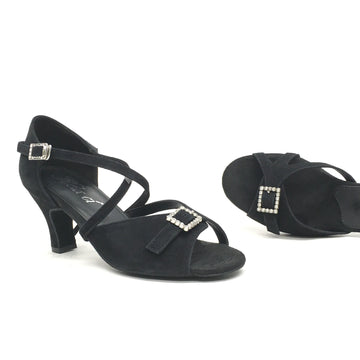 Kelaci: Ziba CB: Black Suede | 2.5" Encino Heel | DOUBLE SOLE | ADJUSTABLE WIDTH