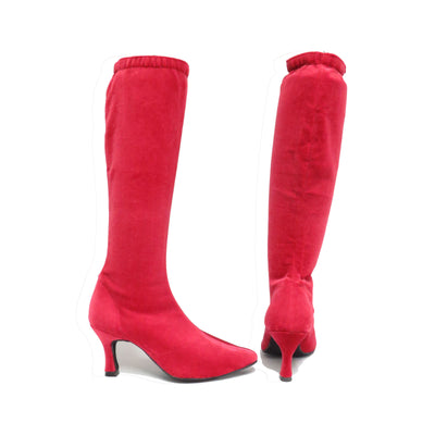 Stagelight Premiere: Catwalk Crusader Boot: Red Velvet | 2.75" Cornet Flare | MED | Suede Sole
