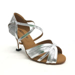 STEPHANIE: Gloria: Silver Leather & Sparkle | 2.5" Metallic Flare | MED