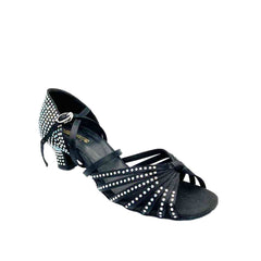STEPHANIE: Jenny: Black Satin Rhinestones | 1.3" Empress Heel | MED