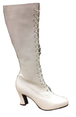 WTD: 230 Touring Co: Victorian Tall Boot V1: White Leather | 2.5" Louis | MED | Suede Sole w/ Dancers Rubber