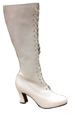 WTD: 230 Touring Co: Victorian Tall Boot V1: White Leather | 2.5" Louis | MED | Suede Sole w/ Dancers Rubber