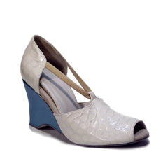 WTD: 230 Touring Co: Beauty School: White Patent Croco & Pearl Blue | 3.0" Wedge | MED/Narrow | Suede Sole