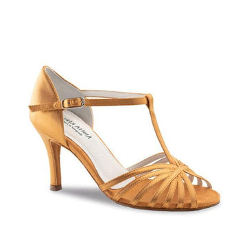 Anna Kern: Hestia | Tan Satin | 3.0" Ariana | MED | Suede Sole