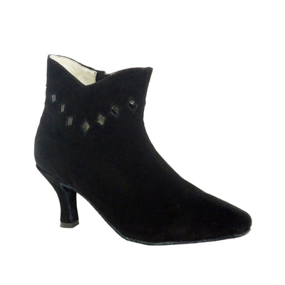 Anna Kern: Sample Bootie w/ Diamond Shaped Details | Midnite Suede | 2.5" Flare | MED | Suede Sole