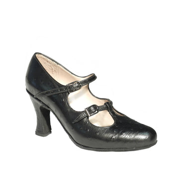 AN: La Nina: Black Ostrich | 3.0" 1940s | MED | Suede Sole | Limited Edition