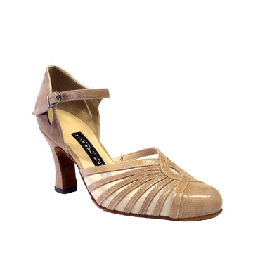 AN: Fortaleza: Nude Shimmer & Mesh | 3.0" 1940s | MED | Suede Sole | Limited Edition