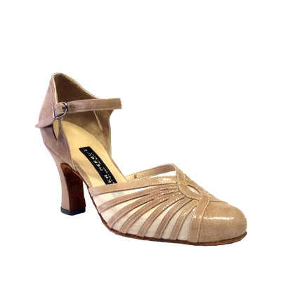 AN: Fortaleza: Nude Shimmer & Mesh | 3.0" 1940s | MED | Suede Sole | Limited Edition