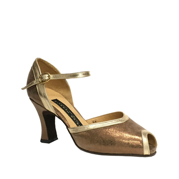 AN: Isabelita: Brushed Bronze & Gold Icing | 3.0" 1940s | MED | Suede Sole | Limited Edition