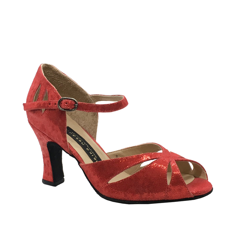 AN: La Gitana: Ruby Red Shimmer | 3.0" 1940s | MED | Suede Sole | Limited Edition