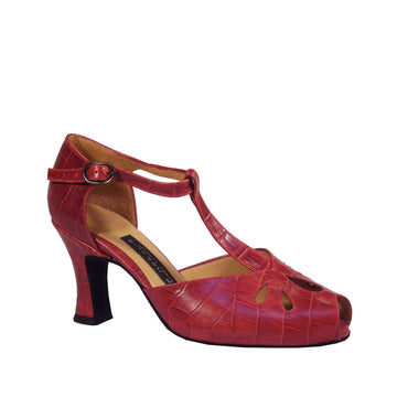 AN: La Morocha: Crimson Croco | 3.0" 1940s | MED | Suede Sole | Limited Edition