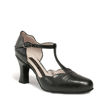 AN: Secreto FLEX 42: Black Croco | 3.0" 1940s | MED | Suede Sole | Limited Edition