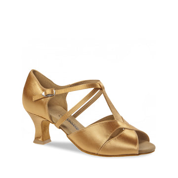 Diamant: Mae: Tan Satin | 2.25" Spanish Flare | MED | Suede Sole