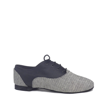 Rummos: Salson Oxford: Black/Beige Herringbone Canvas & Black Satin