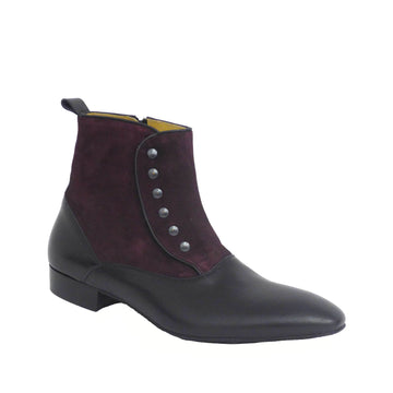 Werner Kern-MensBoots: Covent Garden (Chisel Toe): Black Leather & Burgundy Suede | 1.0" Standard | MED | Suede Sole
