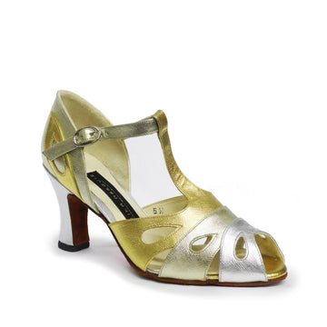 AN: Caverna Brava: Silver Gold & Platinum Leather | 3.0" 1940s | MED | Suede Sole | Limited Edition