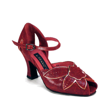 AN: Dalia: Various Red Textured Leathers with Iced Peach Piping | 3.0" 1940s | MED | Suede Sole | Limited Edition