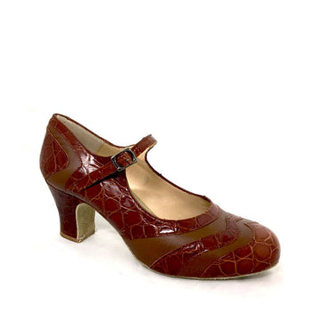 Begona Cervera: Bilbao: Cognac Choco Croco | 2.5" Carrete | MED | Suede Sole | Limited Edition