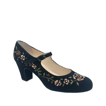 Begona Cervera: Sevilla: Midnite Suede with Autumn Flowers | 2.5" Clasico | MED | Suede Sole | Limited Edition