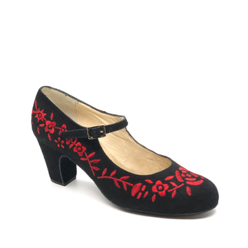 Begona Cervera: Sevilla: Midnite Suede with Valencia Roses | 2.5" Clasico | MED | Suede Sole | Limited Edition