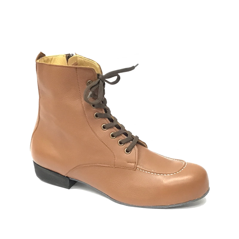 DelMago Theatrical Boots 2.0: Bon Jean Boot v1: Hazelnut Leather | 1.25" Tapered Ultralite | MED | Suede Sole