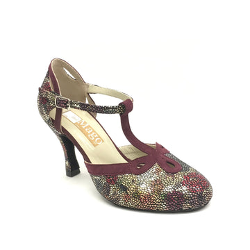 DelMago 2.0 Theatrical Shoes: Celtic Wand: Burgundy Floral | 3.0" Mari  | MED | Suede Sole | Limited Edition