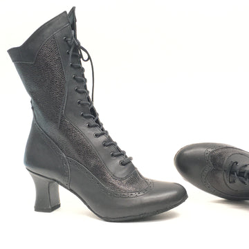 DelMago 3.0 Theatrical Boots: The Masquerade SRT: Prototype NY Black & Glossed Gecko | 2.5" Soleil | MED | Suede Sole | Side Zipper | Limited Edition
