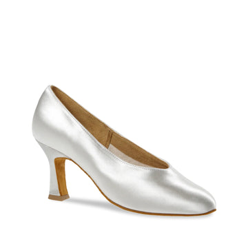 Diamant: Carole: White Satin | 3.0" Latino Flare | MED | Suede Sole