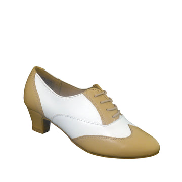 Diamant: Ella: Beige & White Leather | 1.75" Di-Cuban | WIDE | Suede Sole