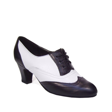 Diamant: Ella: Black & White Leather | 2.25" Libre Heel  | MED | Suede Sole