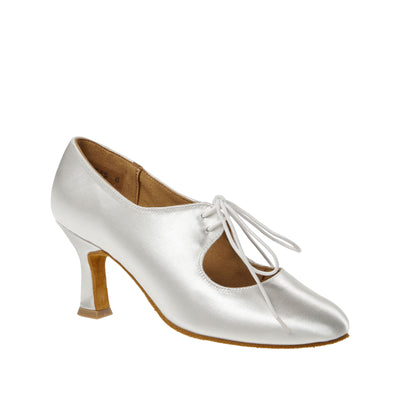 Diamant: Ginger: White Satin | 3.0" Latino Flare | MED | Suede Sole